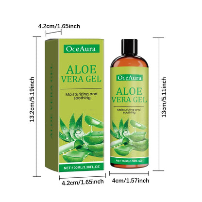 Aloe Vera Gel OceAura box and bottle, green moisturizing soothing formula on Tampa Home & Garden Store