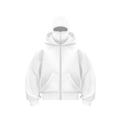 Men's balaclava zip hoodie, white UpTrend Deals hooded jacket with built-in face mask on Tampa Home & Garden Store