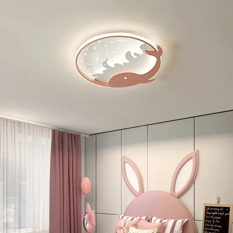 DecorBites Kids LED ceiling light, circular pink crab silhouette with stars, nursery glow on Tampa Home & Garden Store