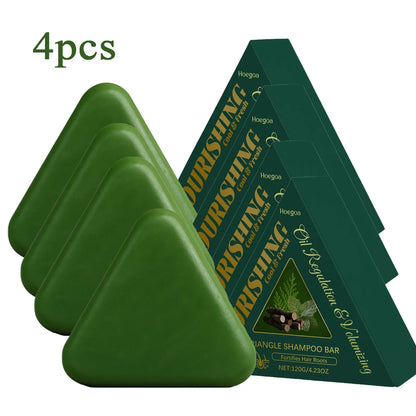 Herbal Usman Grass shampoo bars by Silcy Skin, green triangular 4pcs oil-control dandruff relief on Tampa Home & Garden Store