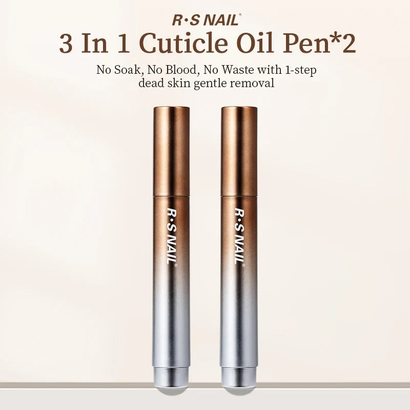 RSNAIL 3-in-1 Cuticle Oil Pen with ceramic nail push, copper-silver gradient, 2-pack on Tampa Home & Garden Store