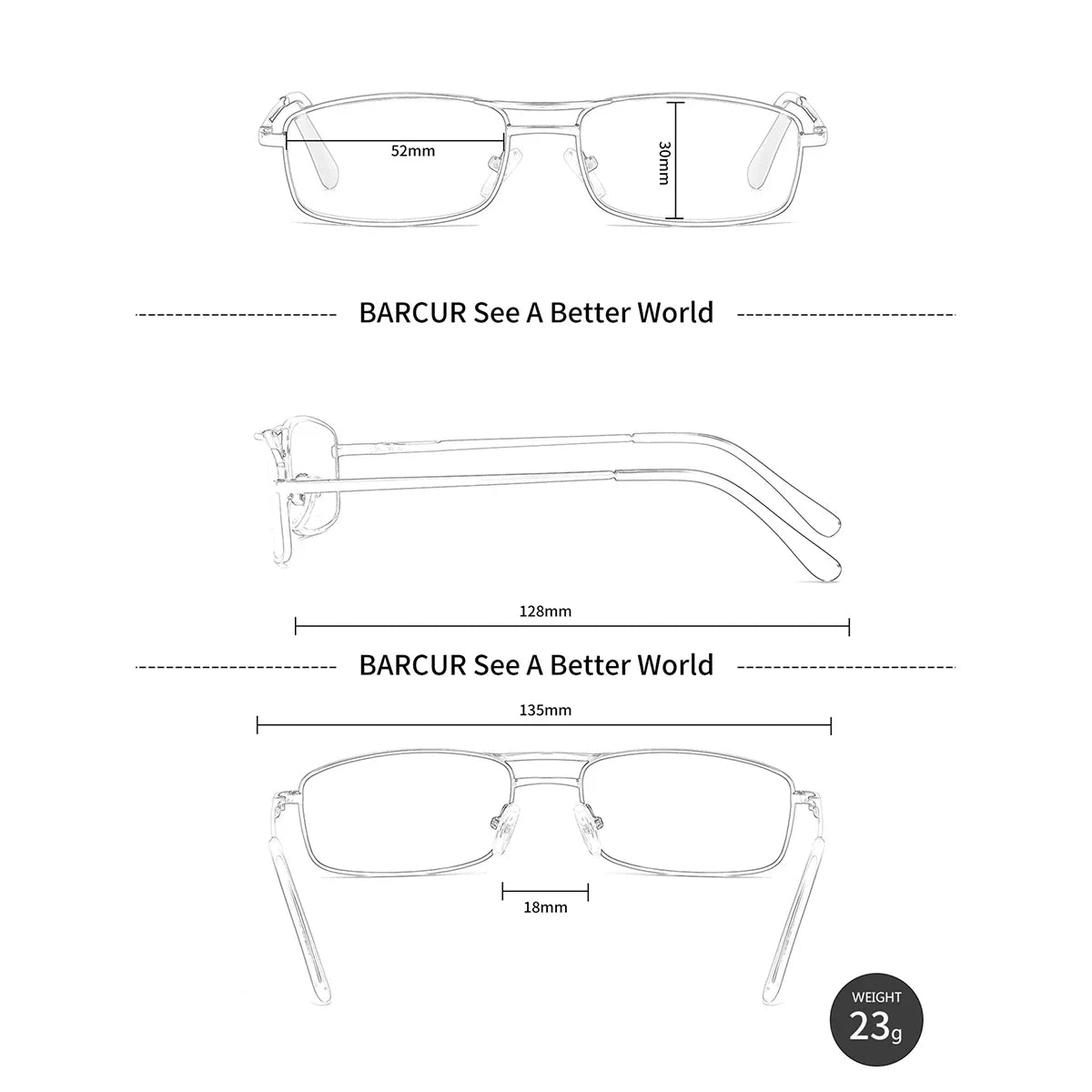 BARCUR ultra-light double-bar alloy rectangular reading glasses, transparent lenses, unisex frame on Tampa Home & Garden Store