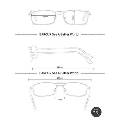 BARCUR ultra-light double-bar alloy rectangular reading glasses, transparent lenses, unisex frame on Tampa Home & Garden Store