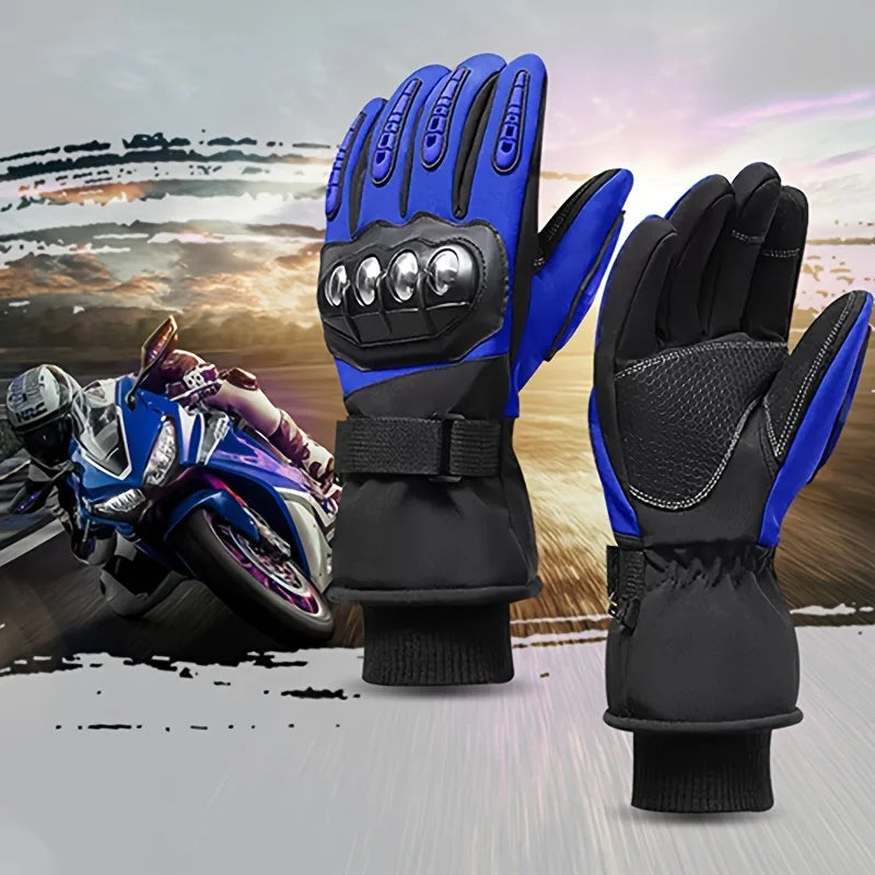 Winter Warm Waterproof Windproof Motorcycle Gloves by BikerZoneZ blue/black knuckle guard on Tampa Home & Garden Store