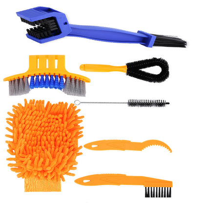 7-piece Portable Chain Cleaner Kit by BikerZoneZ with blue brush tool and orange scrub brushes on Tampa Home & Garden Store