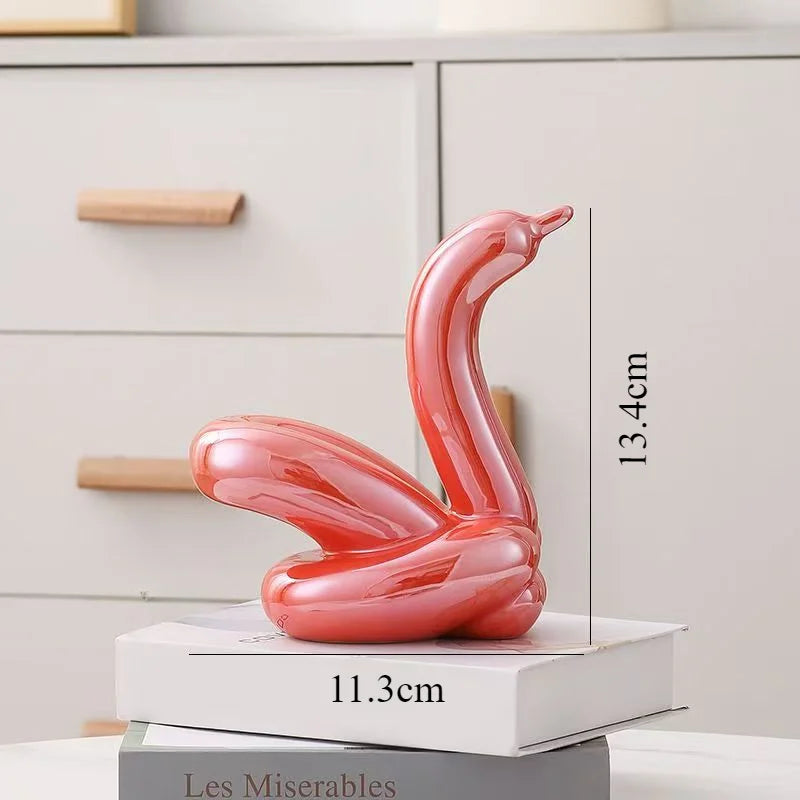 13.4cm Balloon Swan ceramic ornament by Perfecsy, pink sculpture for desk decor on Tampa Home & Garden Store