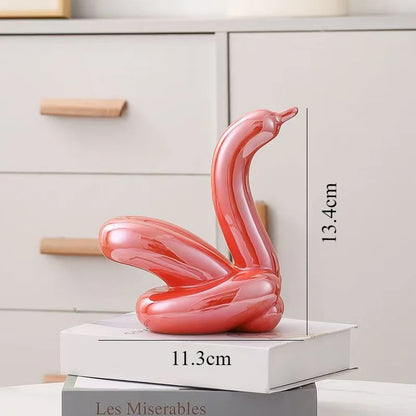 13.4cm Balloon Swan ceramic ornament by Perfecsy, pink sculpture for desk decor on Tampa Home & Garden Store