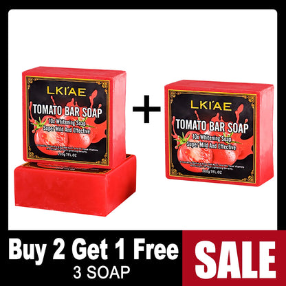Two red LKIAE Tomato Bar Soap boxes with black label and gold border on Tampa Home & Garden Store