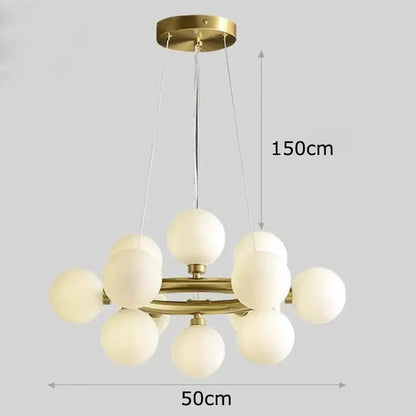 DecorBites LED pendant chandelier with brass finish and frosted globe shades, 150cm drop on Tampa Home & Garden Store