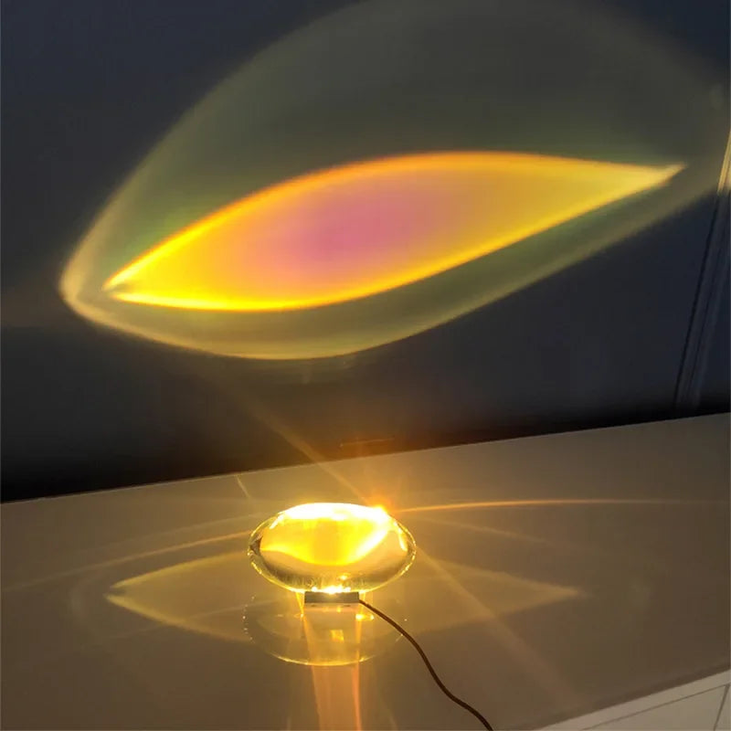 Eye Of The Sky Italian Designer Table Lamp LED Crystal by Perfecsy, warm amber projection on Tampa Home & Garden Store