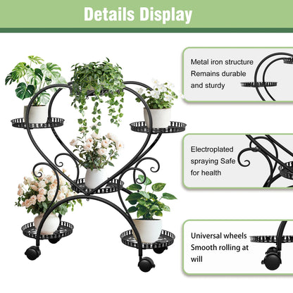 Black Metal Heart 6 Tier Rack For Garden Plants