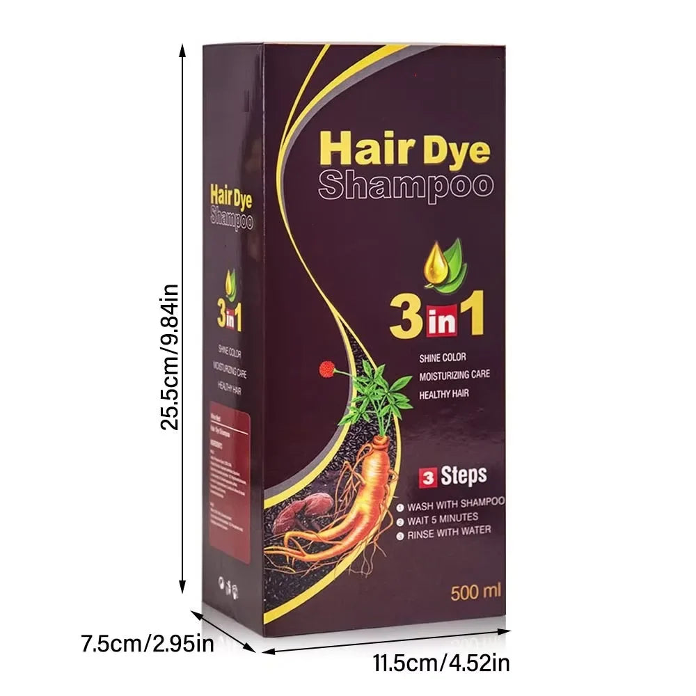 Hair Dye Shampoo 3-in-1 box by Silcy Skin, dark purple packaging with yellow labels, 500 ml on Tampa Home & Garden Store