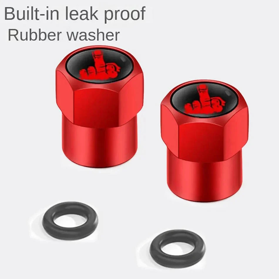 4pcs aluminium valve stem caps, red anodized with black tops and rubber washers on Tampa Home & Garden Store