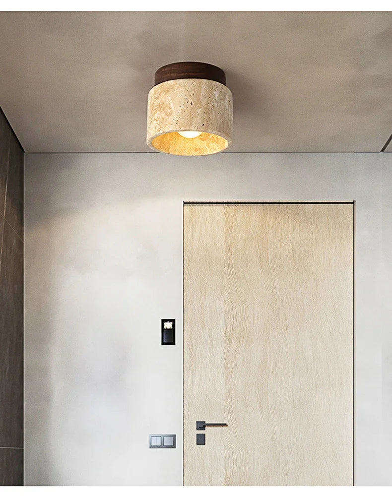 Perfecsy Japanese Wabi Sabi yellow marble ceiling light cream drum shade hotel lobby on Tampa Home & Garden Store
