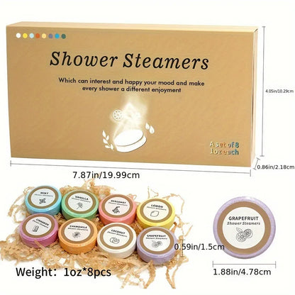 8pc Bath Salt Tablets Set in pastel tins with assorted scents by Silcy Skin Shower Steamers box on Tampa Home & Garden Store