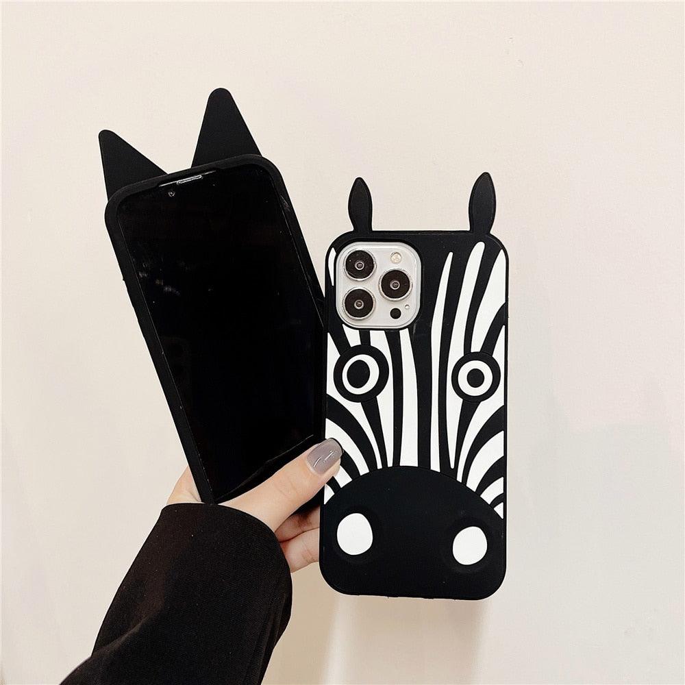 iPhone case Stevvex, cute 3D dog-ear zebra print silicone cover, black and white cartoon puppy on Tampa Home & Garden Store