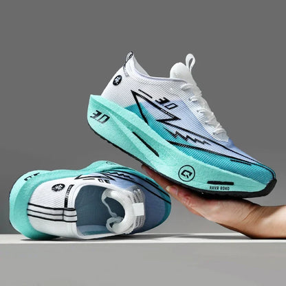 Running shoes EstaliosFit Cushioned Carbon Board in white-to-teal gradient, 2 shoes on Tampa Home & Garden Store