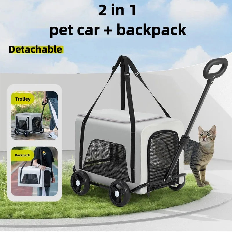 Pet Zen 2-in-1 pet stroller and backpack in white/gray, detachable, lightweight foldable design for dogs and cats on Tampa Home & Garden Store