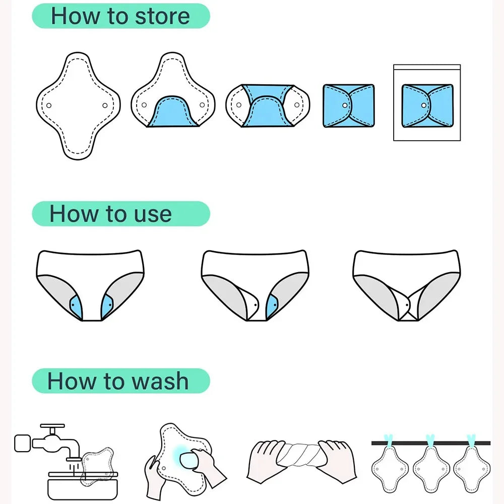 8pcs Silcy Skin reusable sanitary napkins with white fabric and blue lining, washable pads on Tampa Home & Garden Store
