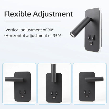 Bedside LED Wall Reading Lamp with USB Port Switch Rotatable Wall Sconce