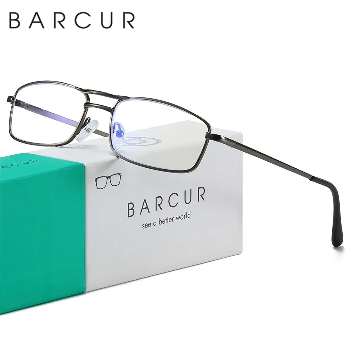 BARCUR reading glasses ultra-light alloy double-bar rectangular frame with transparent lenses on Tampa Home & Garden Store