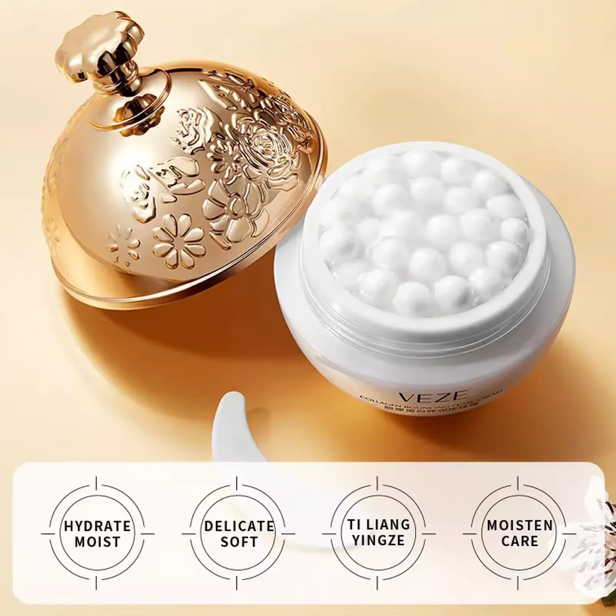 Silcy Skin Korean face cream with pearl beads, gold ornate lid, collagen caviar formula on Tampa Home & Garden Store