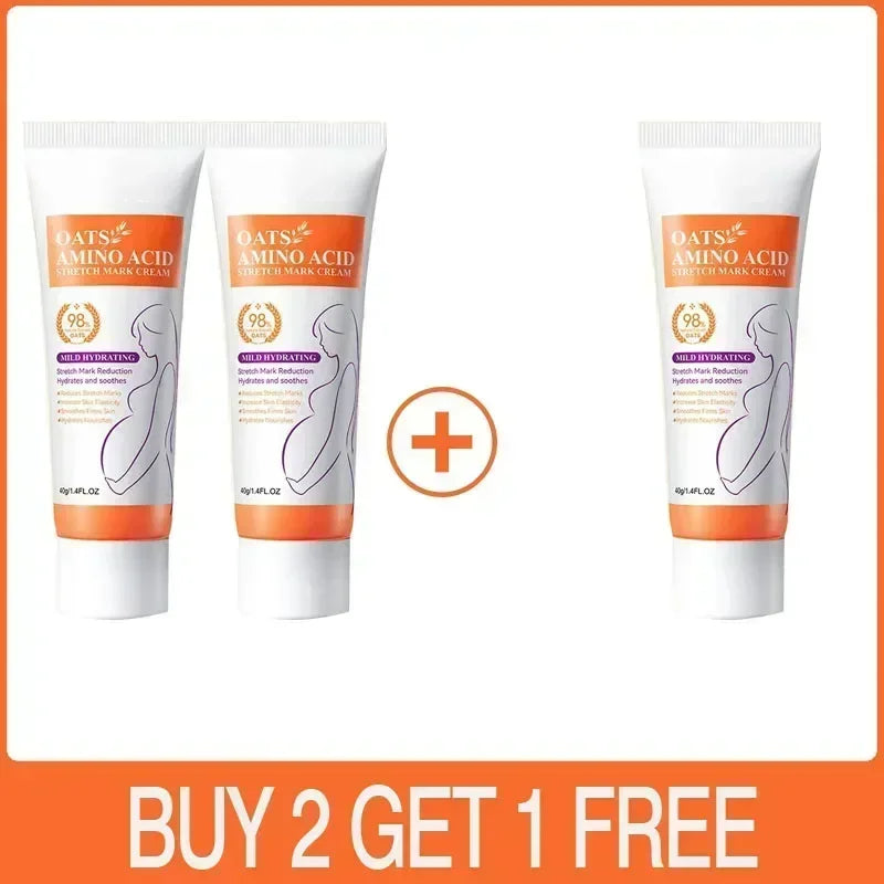 Silcy Skin Oats Amino Acid Stretch Mark Cream for pregnancy, three white/orange tubes with plus sign, 3-pack on Tampa Home & Garden Store