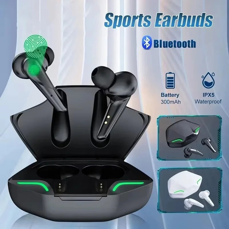 Wireless Bluetooth gaming headset with mic, black earbuds in charging case, LED 9D stereo on Tampa Home & Garden Store