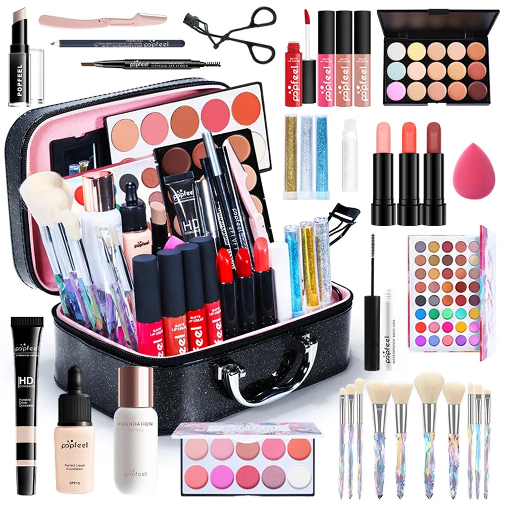POPFEEL all-in-one makeup kit in a black glitter case with eyeshadows, lipsticks, brushes on Tampa Home & Garden Store