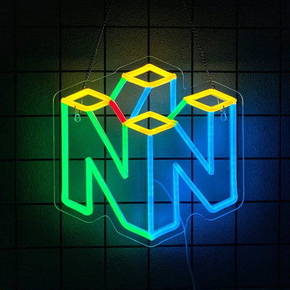 Perfecsy Game Led Neon Sign USB powered 3D carved icon wall decor in green blue yellow with crown accents on Tampa Home & Garden Store