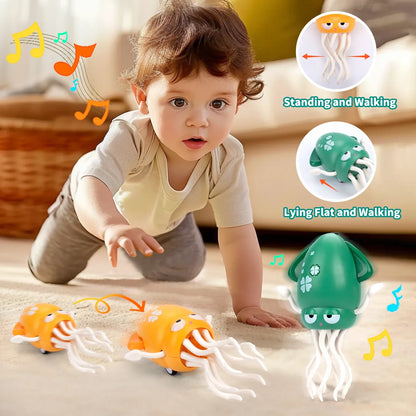Perfecsy orange and green dancing squid toys with light and music for tummy time development on Tampa Home & Garden Store
