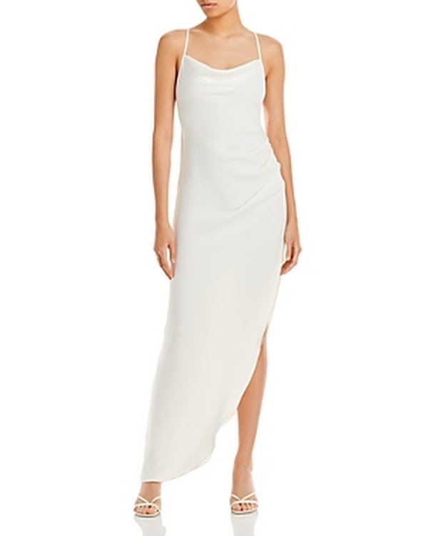 Aqua Womens Halter Cowl Neck Maxi Dress white, Vanessa Jane, new with tags, draped side slit on Tampa Home & Garden Store