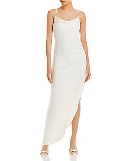 Aqua Womens Halter Cowl Neck Maxi Dress white, Vanessa Jane, new with tags, draped side slit on Tampa Home & Garden Store