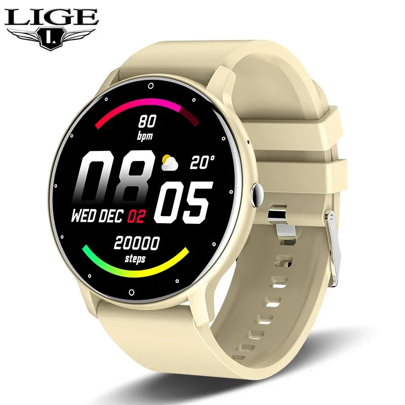 Smartwatch LIGE beige strap, Bluetooth call, touch screen, heart rate monitor on Tampa Home & Garden Store