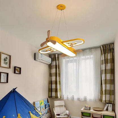 DecorBites Kids LED Wood Ceiling Light in yellow and blue, airplane-style ceiling fixture on Tampa Home & Garden Store