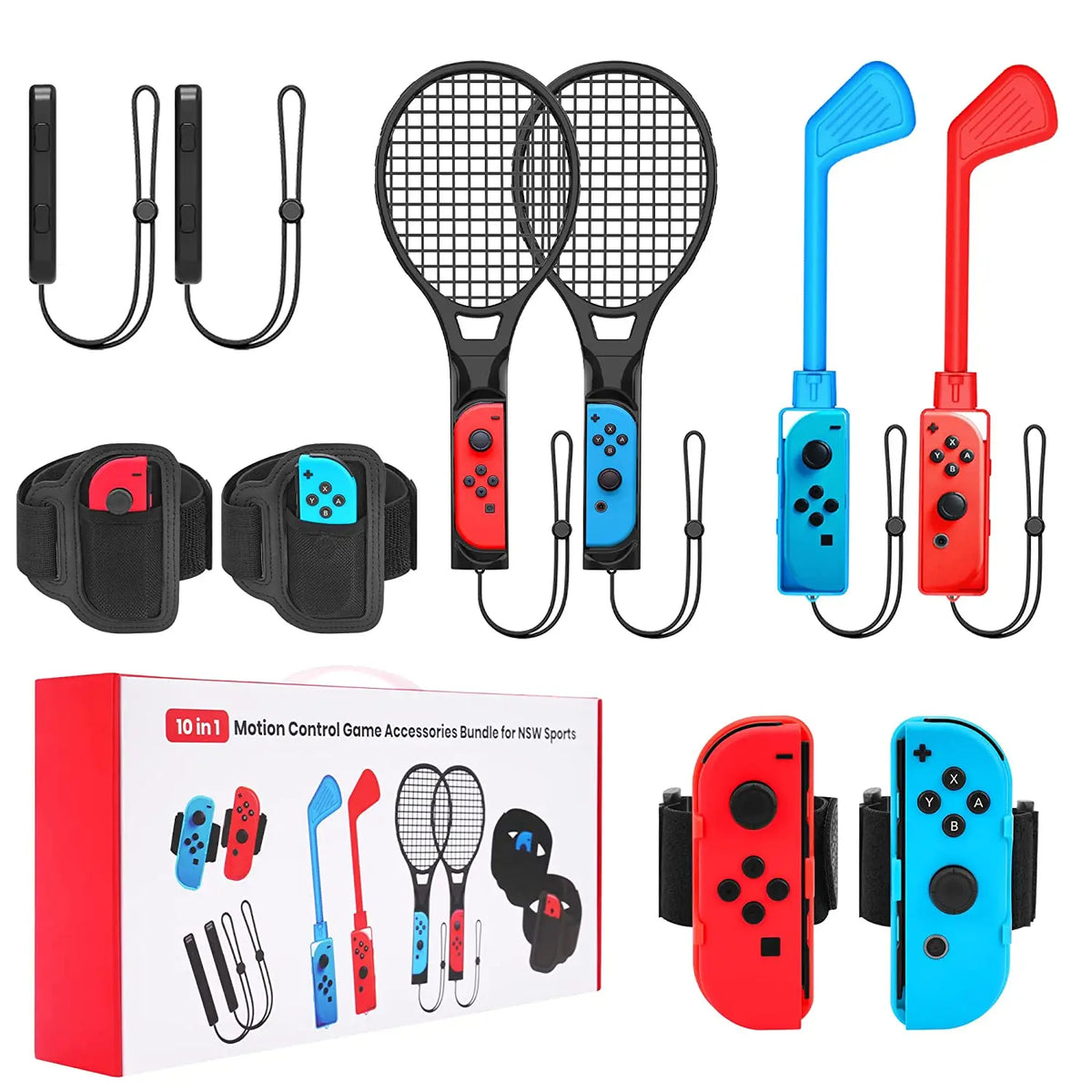 10 in 1 Switch sports kit by FLIPSTYLEZLLC with red and blue Joy-Cons and dual rackets on Tampa Home & Garden Store