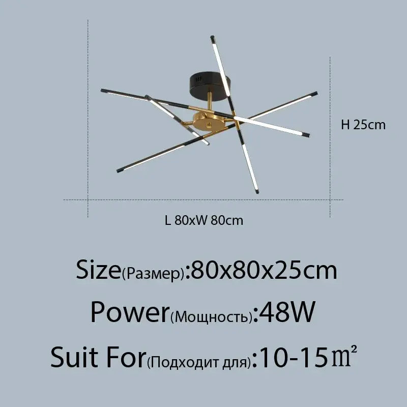 DecorBites Linen Ceiling Chandelier in black gold finish with multi-LED arms, 80x80x25 cm, 48W on Tampa Home & Garden Store