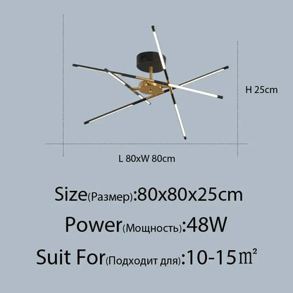 DecorBites Linen Ceiling Chandelier in black gold finish with multi-LED arms, 80x80x25 cm, 48W on Tampa Home & Garden Store