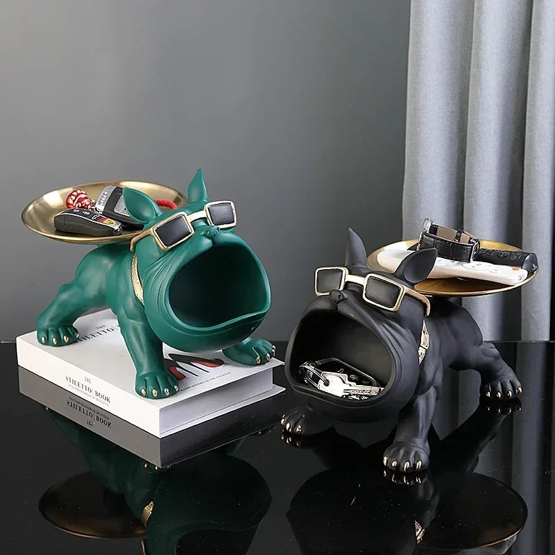 Perfecsy resin bulldog statue key holder decor green and black with zinc alloy sunglasses on Tampa Home & Garden Store