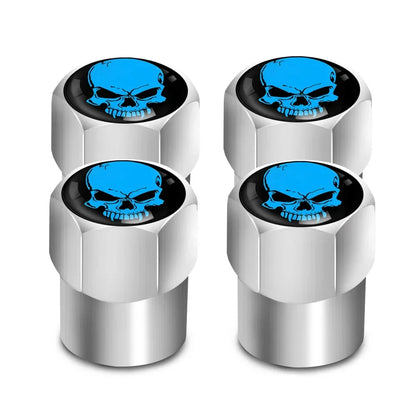 Valve stem caps 4Pcs set chrome metal with blue skull logo by BikerZoneZ for tires on Tampa Home & Garden Store
