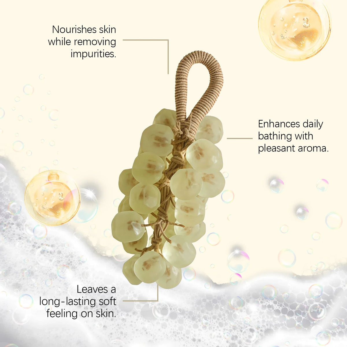 Grape hand soap by Silcy Skin with natural grape cluster rope detail on Tampa Home & Garden Store