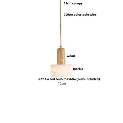DecorBites LED pendant lamp with wood canopy and marble globe, 200cm adjustable wire on Tampa Home & Garden Store
