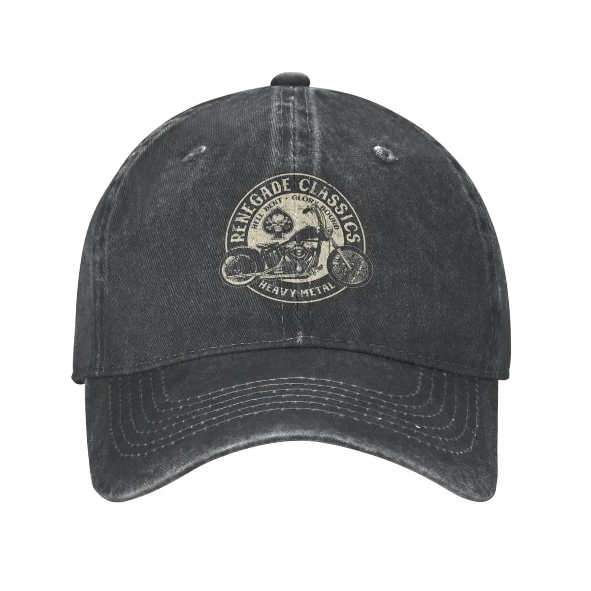 Vintage motorcycle cap by BikerZoneZ, charcoal baseball cap with distressed wash and biker patch on Tampa Home & Garden Store