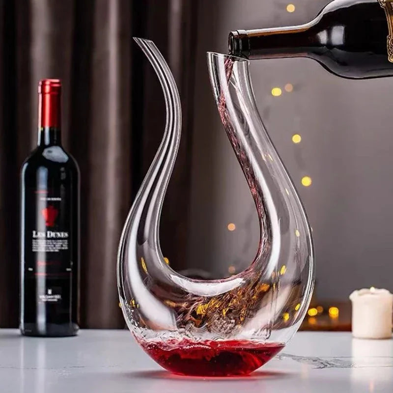 1500ML handmade crystal decanter for red wine with pourer aerator, 1 decanter beside 1 bottle on Tampa Home & Garden Store
