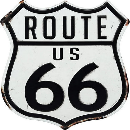 Route 66 shield metal tin sign US highway white with black lettering by BikerZoneZ on Tampa Home & Garden Store