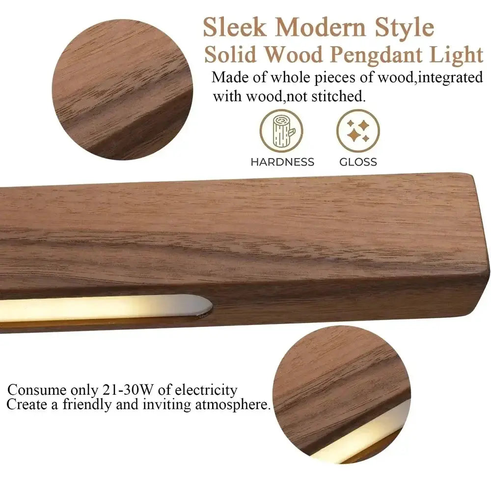 DecorBites Linear LED pendant light solid wood brown finish for kitchen island lighting on Tampa Home & Garden Store