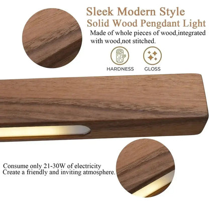 DecorBites Linear LED pendant light solid wood brown finish for kitchen island lighting on Tampa Home & Garden Store