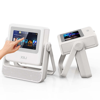 Two white 4K touch screen projectors on adjustable stands with built-in UI, XBJ WiFi on Tampa Home & Garden Store