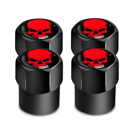 Valve stem caps 4-piece set by BikerZoneZ, black with red skull tops for tires on Tampa Home & Garden Store