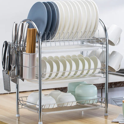 3-Tier Kitchen Drying Rack & Dish Organizer Shelf with Drain Board